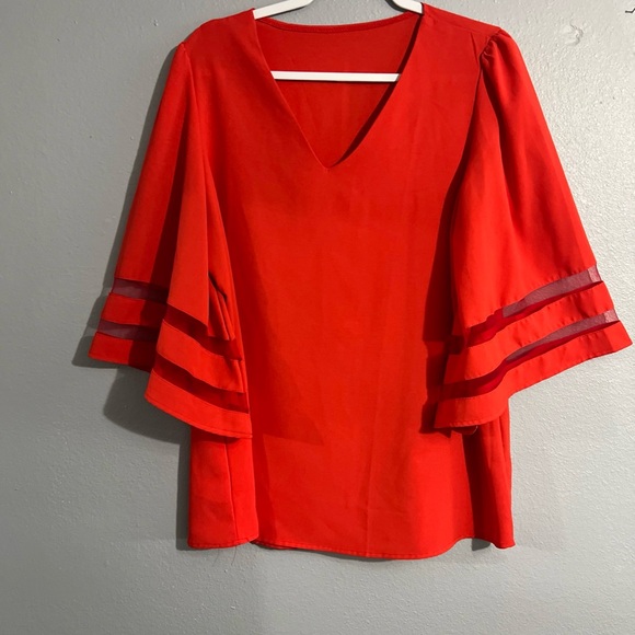 unbranded Tops - Coral Red Flowy V-Neck Women's Size XL Blouse Top 3/4 Bell Sleeves
